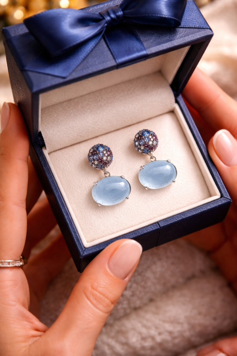 Cercei Colorați din Argint 925 cu Piatra Albastră și Cristale Multicolore – 6.90 g, 2 cm [2]