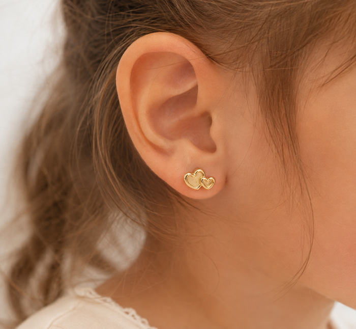 Cercei copii  cu Doua Inimioare din Aur 14K – 7,5 x 5 mm [3]