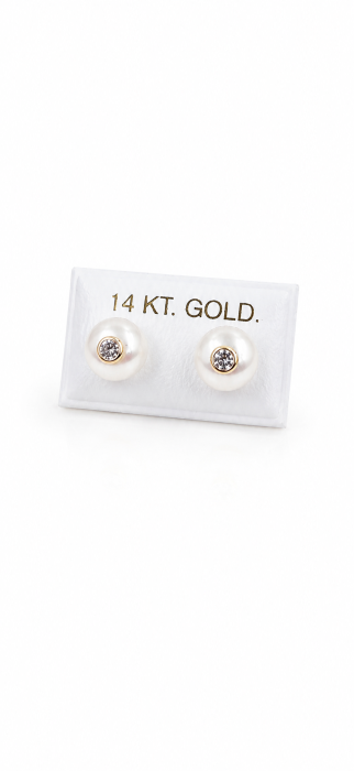 Cercei copii  Delicați din Aur 14K si Perla – Model Simplu, 8 mm [3]