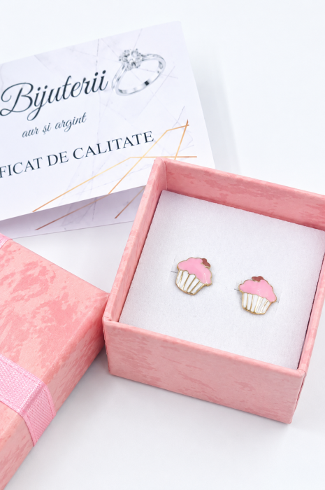 Cercei copii din aur 14K – Brioșă roz, închidere filet (0+) [3]