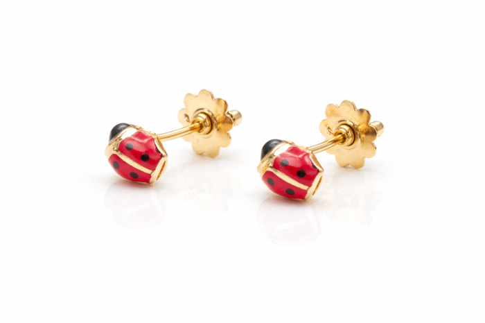 Cercei copii din aur 14K – Buburuză , închidere filet (0+), 0.4 cm [2]