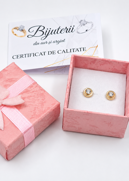 Cercei copii din aur 14K – Buton elegant si piatră, închidere filet (0+) [3]