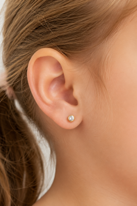 Cercei copii din Aur 14K cu Piatră – 4 mm [2]