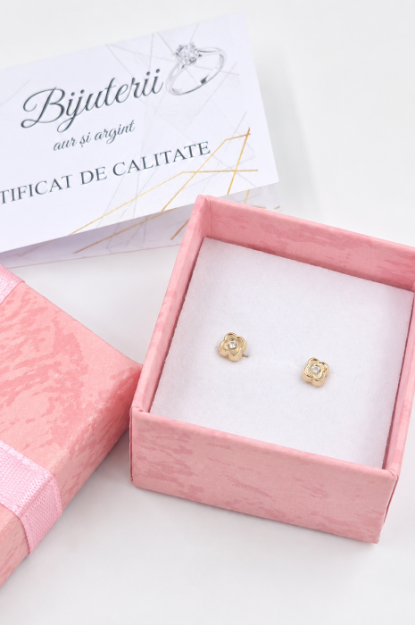 Cercei copii din aur 14K – Floricică cu cristal, închidere filet (0+), 4 mm [2]