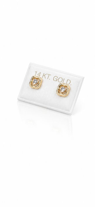 Cercei copii  „Floarea Delicată cu piatra ” din Aur 14K – 6 mm, cu Șurub și Protecție [4]