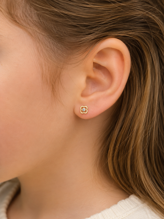 Cercei copii  „Floarea Delicată cu piatra ” din Aur 14K – 6 mm, cu Șurub și Protecție [2]