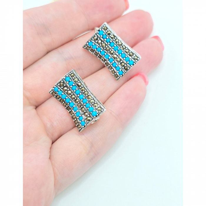 Cercei cu Marcasite din Argint 925, Pietre Semiprețioase și Zirconia – 10.54 g, 2 cm [3]