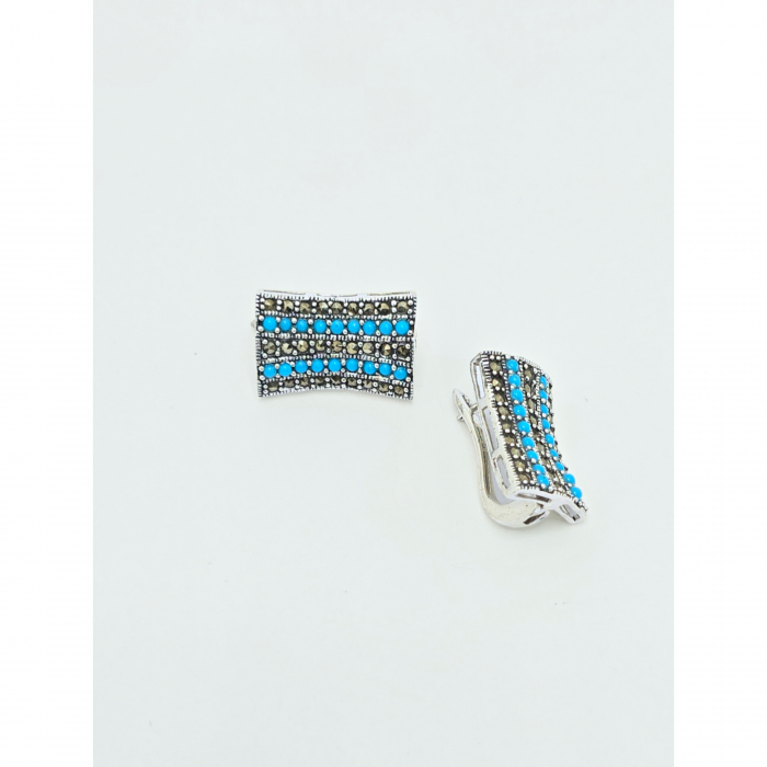 Cercei cu Marcasite din Argint 925, Pietre Semiprețioase și Zirconia – 10.54 g, 2 cm [5]