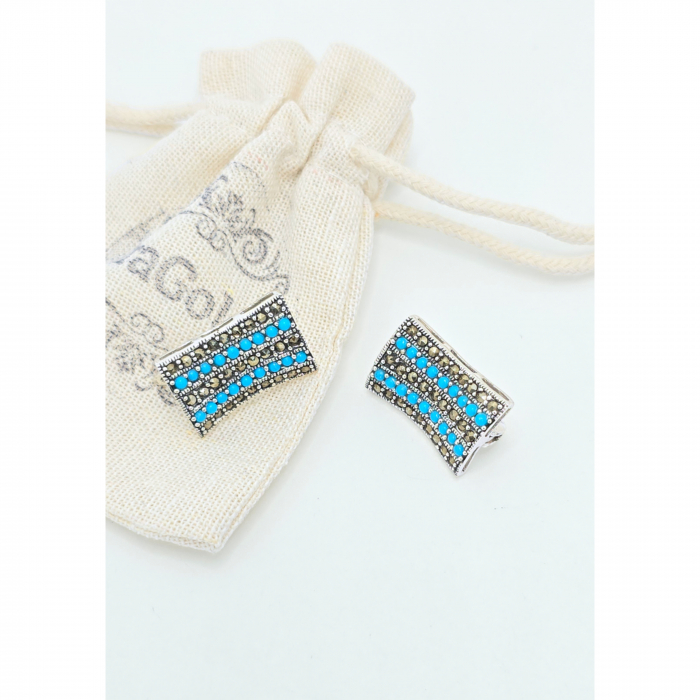 Cercei cu Marcasite din Argint 925, Pietre Semiprețioase și Zirconia – 10.54 g, 2 cm [4]