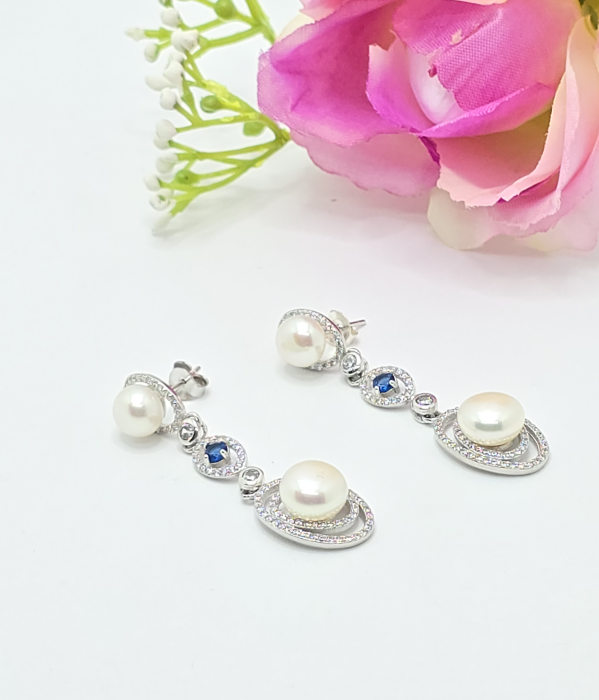 Cercei cu perla din Argint 925 cu Perle si Zirconia – 7.71 g, 4.5 cm [1]