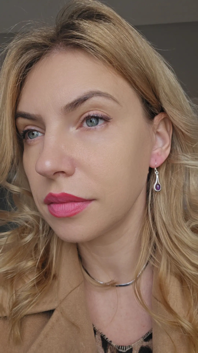 Cercei din Argint 925 cu Ametist , Culoare mov – 4.33 g, 2 cm [2]