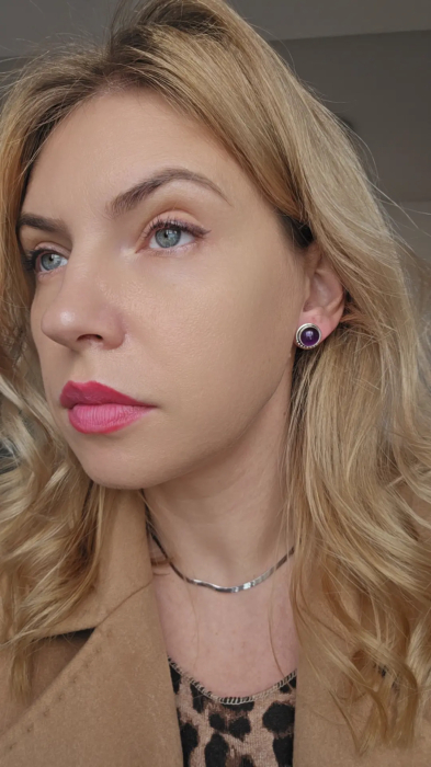 Cercei din Argint 925 cu Ametist, Culoare mov – 5.55 g, 1.3 cm [3]