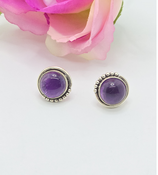 Cercei din Argint 925 cu Ametist, Culoare mov – 5.55 g, 1.3 cm [2]