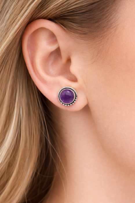 Cercei din argint 925 cu ametist – model clasic elegant mov [2]