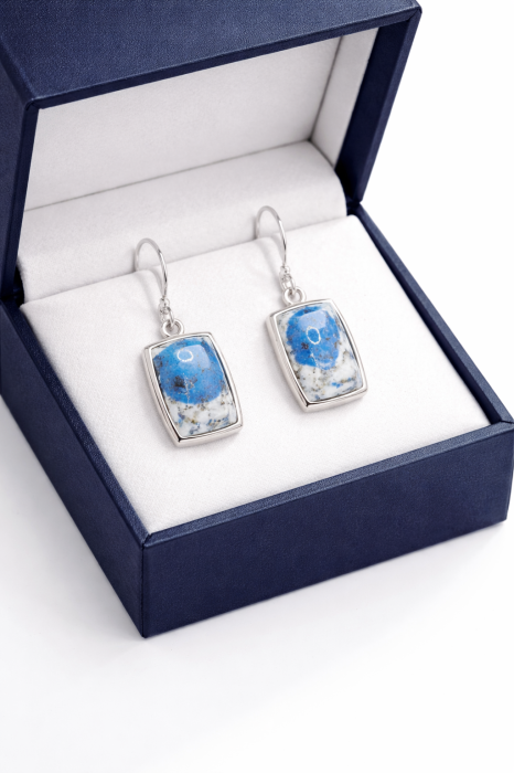 Cercei din Argint 925 cu Granit Natural Albastru – Design Artistic Elegant, 3.5 cm [2]