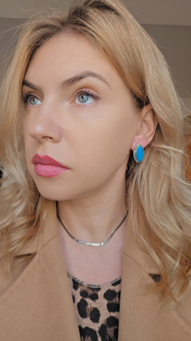 Cercei din Argint 925 cu Marcasit , Culoare Albastru – 7.07 g, 2.5 cm [3]