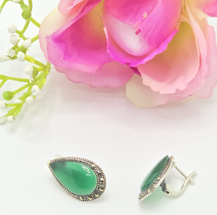 Cercei din Argint 925 cu Onix Verde , Culoare Verde – 3.97 g, 2 cm [2]