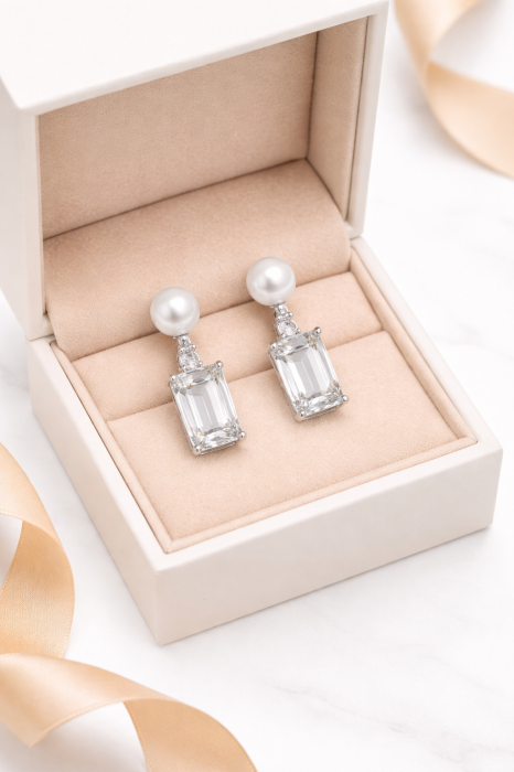 Cercei din Argint 925 cu Perlă de Cultură și Cristale Zirconia – 6.79 g, 2.5 cm [2]