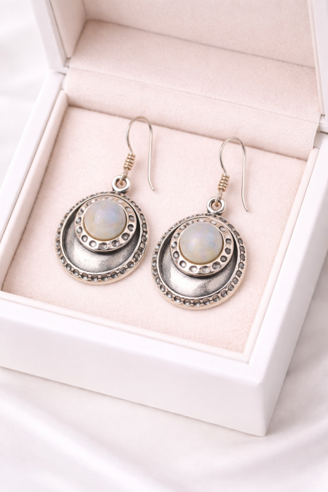 Cercei din argint 925 cu Piatra Lunii – model boho elegant [3]