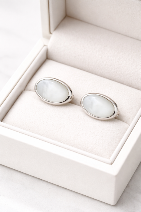 Cercei din argint 925 cu sidef – model oval elegant [2]