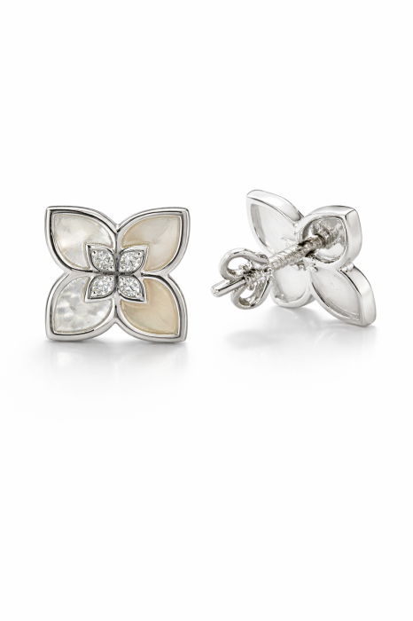 Cercei din Argint 925 cu Sidef și Zirconia – Design Floral Elegant, 1.5 cm [2]