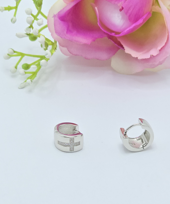 Cercei cu cruce din Argint 925 cu Zirconia – 4.59 g,  1 cm [2]