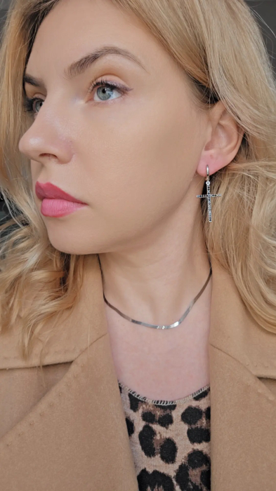 Cercei Cruce din Argint 925 cu Zirconia – 4.79 g, 3 cm [3]