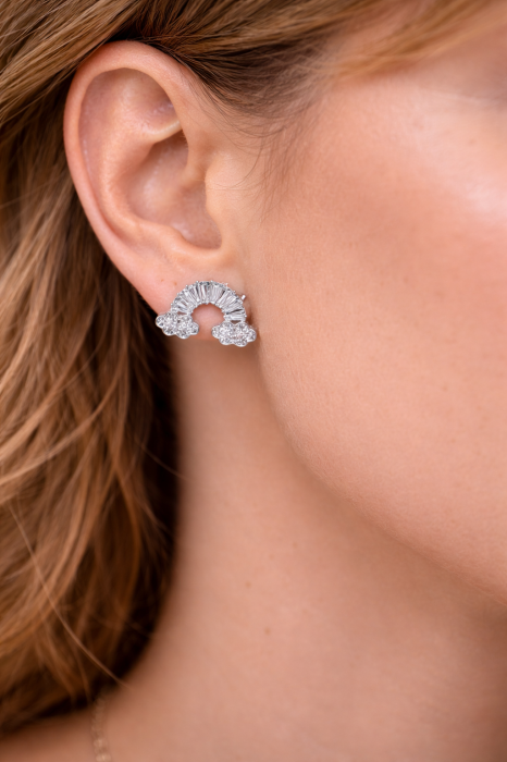 Cercei din Argint 925 cu Zirconia – Design Curcubeu cu Nori, 1.8 cm [3]