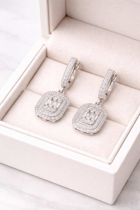 Cercei din argint 925 cu zirconia – model elegant tip pandantiv [2]