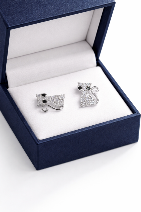 Cercei din argint 925 cu zirconia – model pisicuțe, 1.7 cm [2]