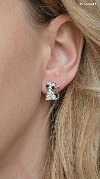 Cercei din argint 925 cu zirconia – model pisicuțe, 1.7 cm [3]