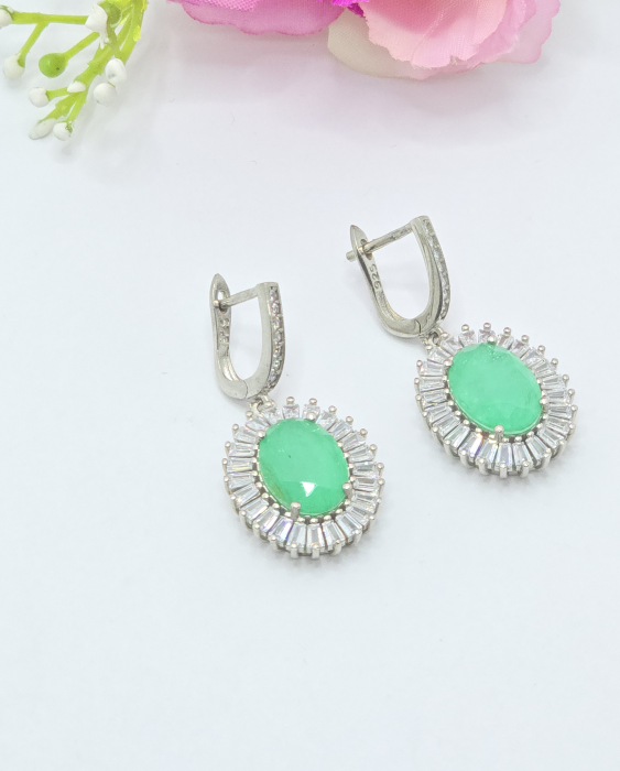 Cercei din Argint 925 cu Zirconia Verde – 13.06 g, 5 cm [2]