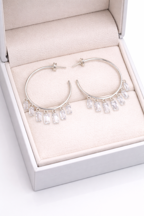 Cercei din argint 925 cu zirconii – model cerc cu pandantive [2]