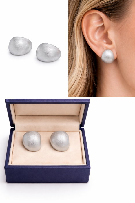 Cercei din argint 925 – design modern satinat, formă organică [4]