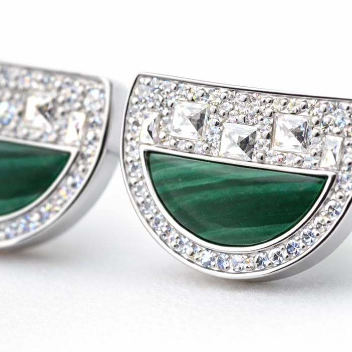 Cercei din argint 925 cu malachit și zirconii – model elegant [4]