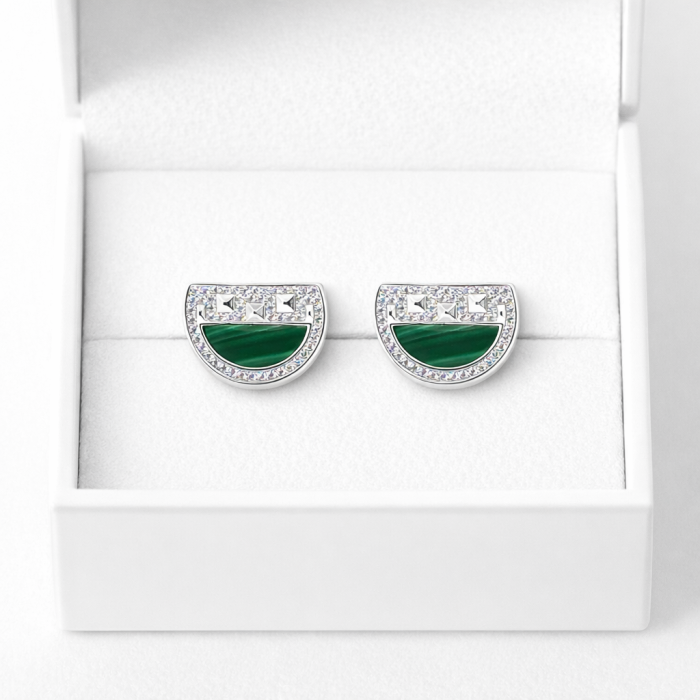 Cercei din argint 925 cu malachit și zirconii – model elegant [3]