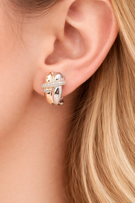 Cercei din argint 925 bicolori cu zirconii – model elegant modern [4]