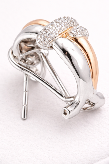 Cercei din argint 925 bicolori cu zirconii – model elegant modern [2]