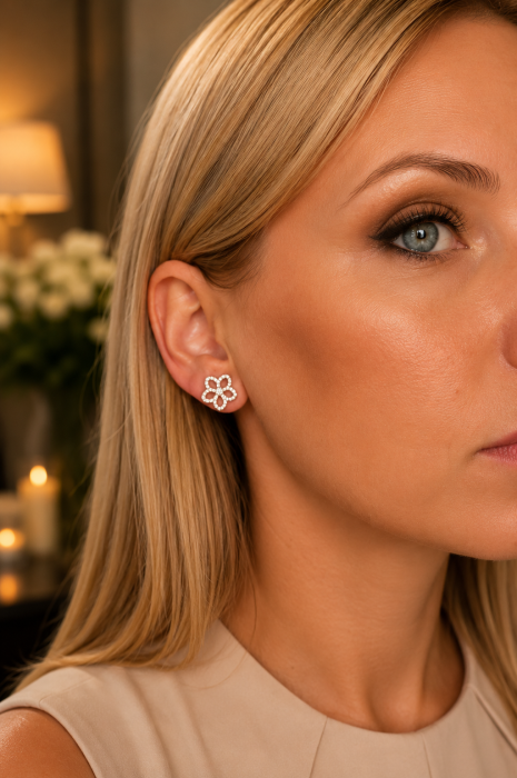 Cercei Floare din Aur 14K cu Zirconii [2]
