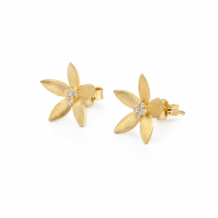 Cercei Floare din Aur Galben 14K cu Zirconii [3]