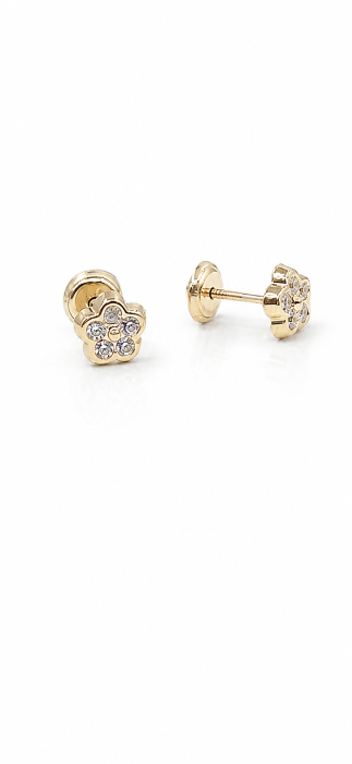 Cercei copii „Floare Strălucitoare 5 pietre” din Aur 14K – 6 mm, cu Șurub și Protecție [5]