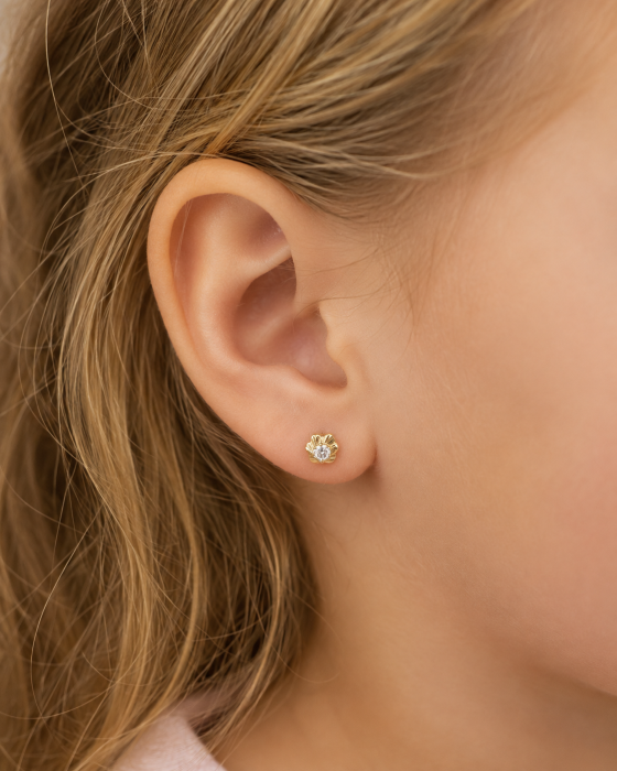 Cercei copii „Floare cu piatra centrala” din Aur 14K – 5,5 mm, cu Șurub și Protecție [3]