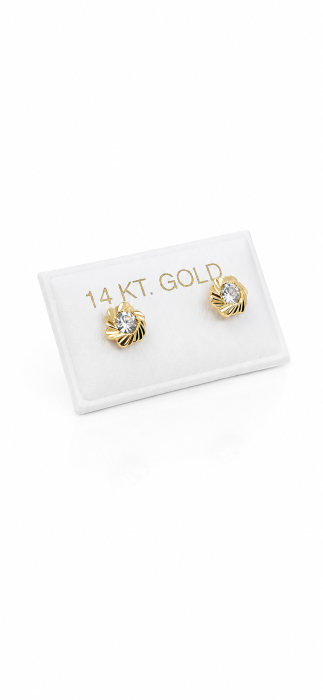 Cercei copii „Floare cu piatra centrala” din Aur 14K – 5,5 mm, cu Șurub și Protecție [2]