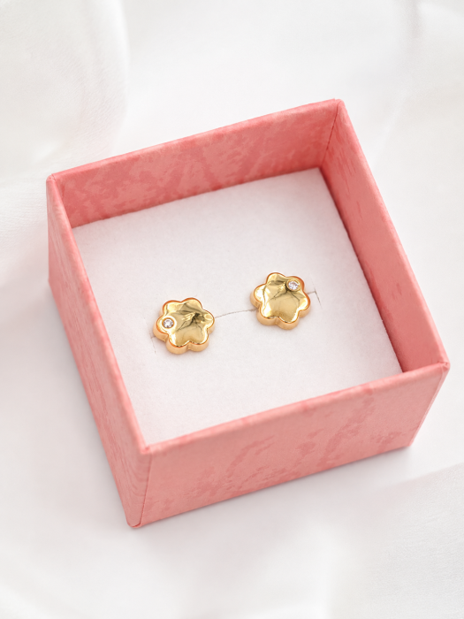 Cercei copii „Floarea Strălucitoare” din Aur 14K – 8 mm, cu Șurub și Protecție [4]