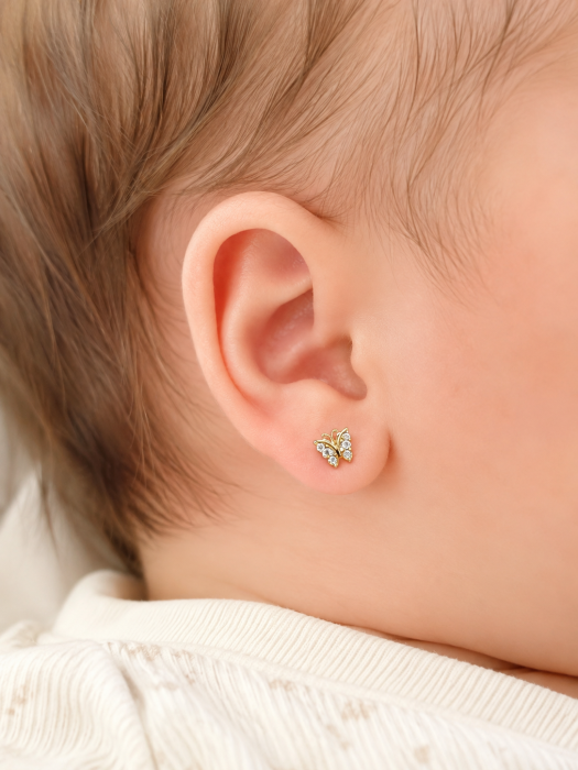 Cercei Copii, Fluturaș Delicat , din Aur 14K – 5 mm, cu Șurub și Protecție [2]