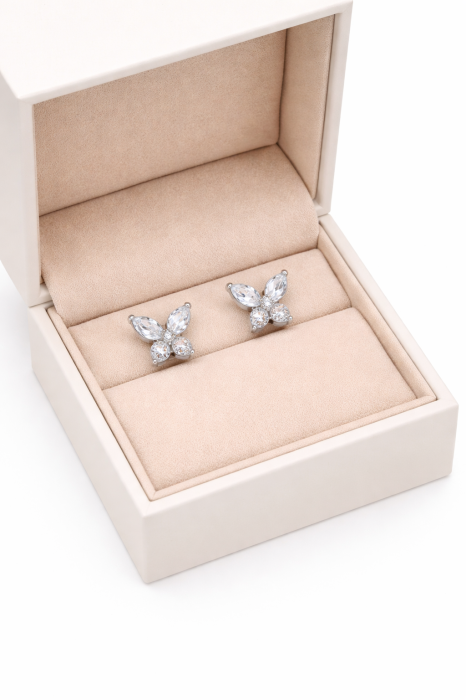 Cercei Fluture din Argint 925 cu Zirconia Albă – 2.47 g, 1.3 cm [2]