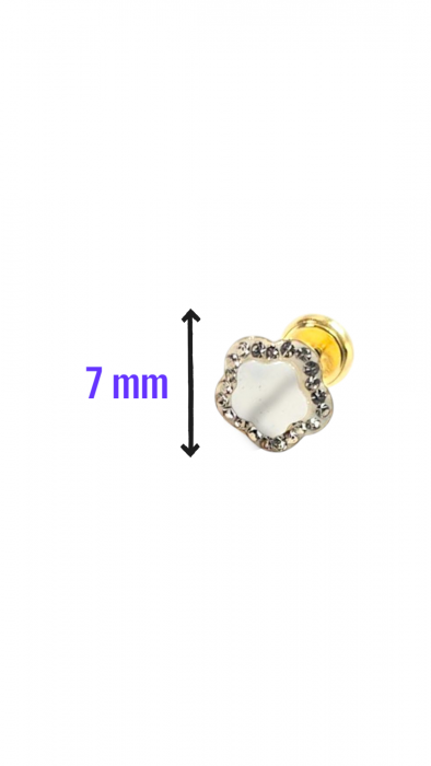 Cercei in forma de trifoi  din Aur galben de 18  kt cu Sidef si Cristale Zirconia [2]