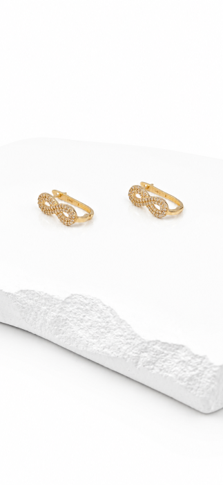 Cercei Infinity din Aur Galben 14K cu Zirconii – Închidere Clips [3]
