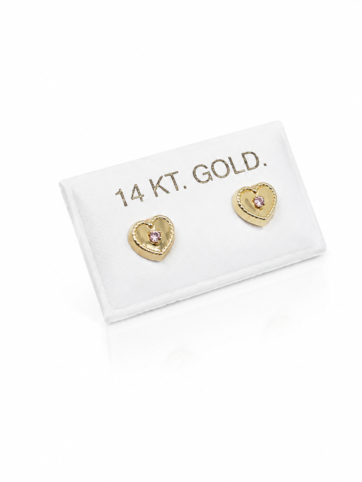 Cercei copii „Inimioara Delicată” din Aur 14K – 6 mm, cu Șurub și Protecție [3]