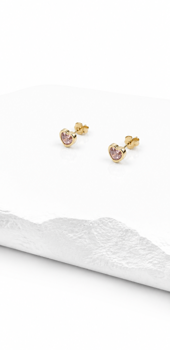 Cercei Inimioară din Aur 14K cu Zirconie Roz [3]